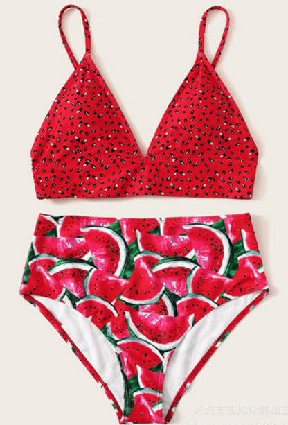 Watermelon Print Bikini Split Swimsuit