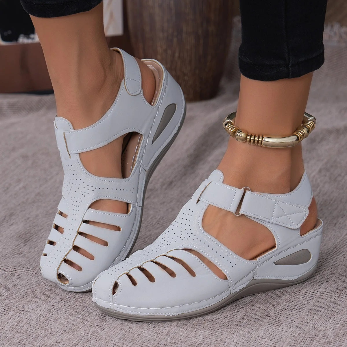 2025 New Women'S Peep-Toe Ankle Strap Sandals Summer Block Heel Fashion Shoes 11 Colors Available