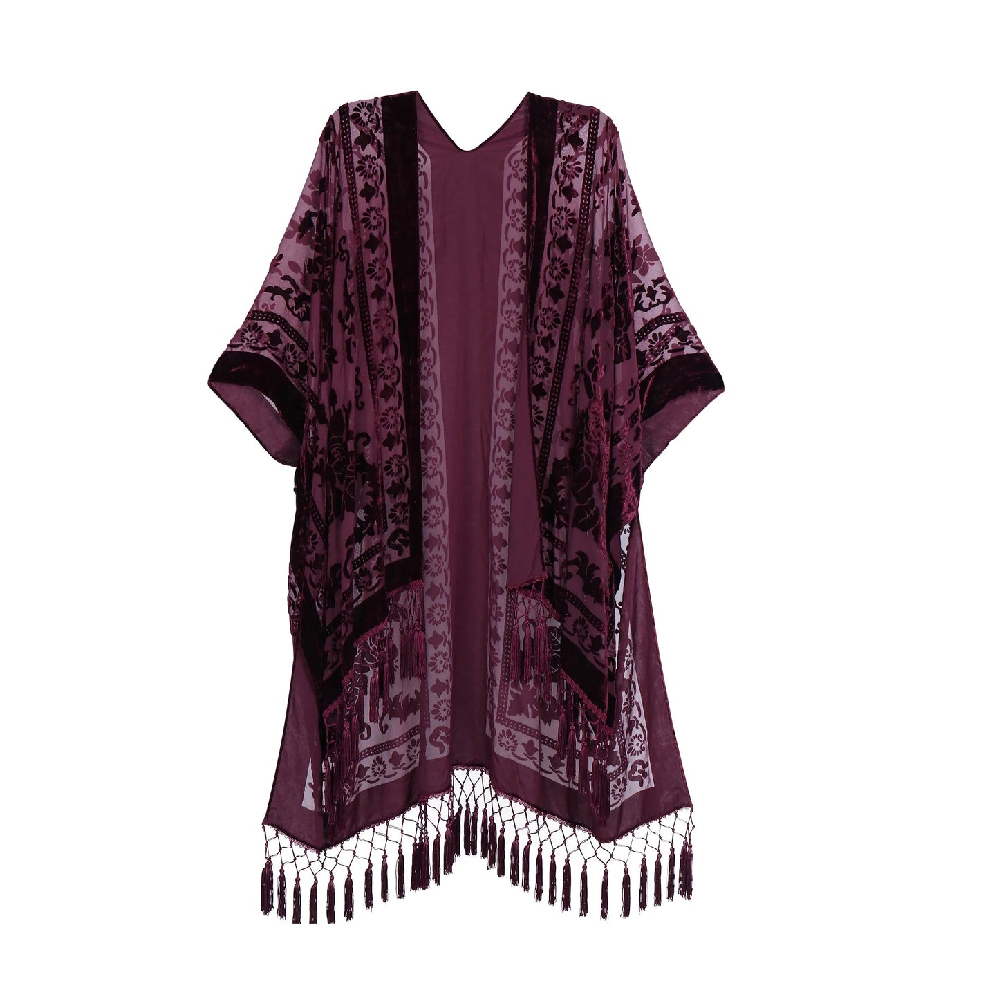 Wehello Bohemian Burnt Plush Kimono Women'S Long Purple Tassel Beach Cover-Up  Holiday Casual Cardigan Shawl Jypf-20