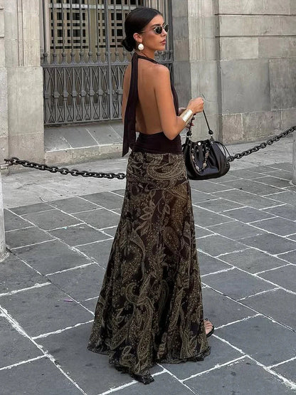 Irregular Printed Big Swing Long Skirts For Women High Waist Buttock Cover A-Line Maxi Skirt Female Vintage Bottom Clothes