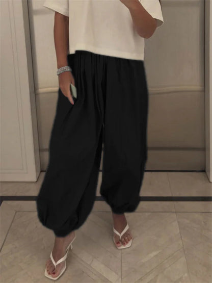 Tossy Summer Fashion Pocket Bloomers Female Trousers Pleated Loose High Waist Patchwork Bandage Streetwear Wide Leg Women Pants