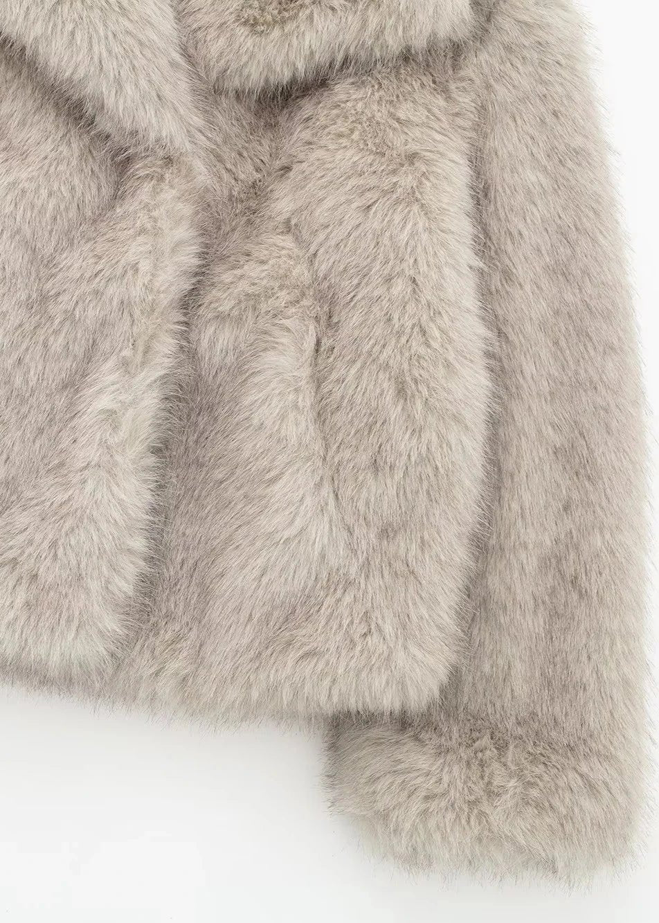 Faux Fur Winter Coat Plush Fabric Neutral Tone