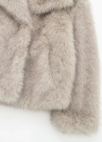 Faux Fur Winter Coat Plush Fabric Neutral Tone