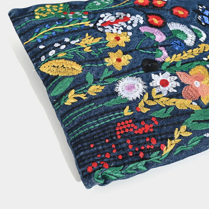 Embroidered Flowers Women Cowboy Shoulder Bag Fashion Chain Ladies Messenger Bags Denim Handbag Personality Trend Student Bag