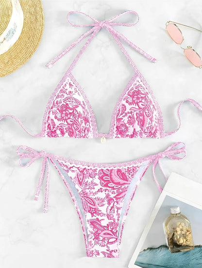 2025 Halter String Triangle Two Piece Bikini Women Swimwear Female Swimsuit Bathers Bathing Swimming Suit Beachwear Summer