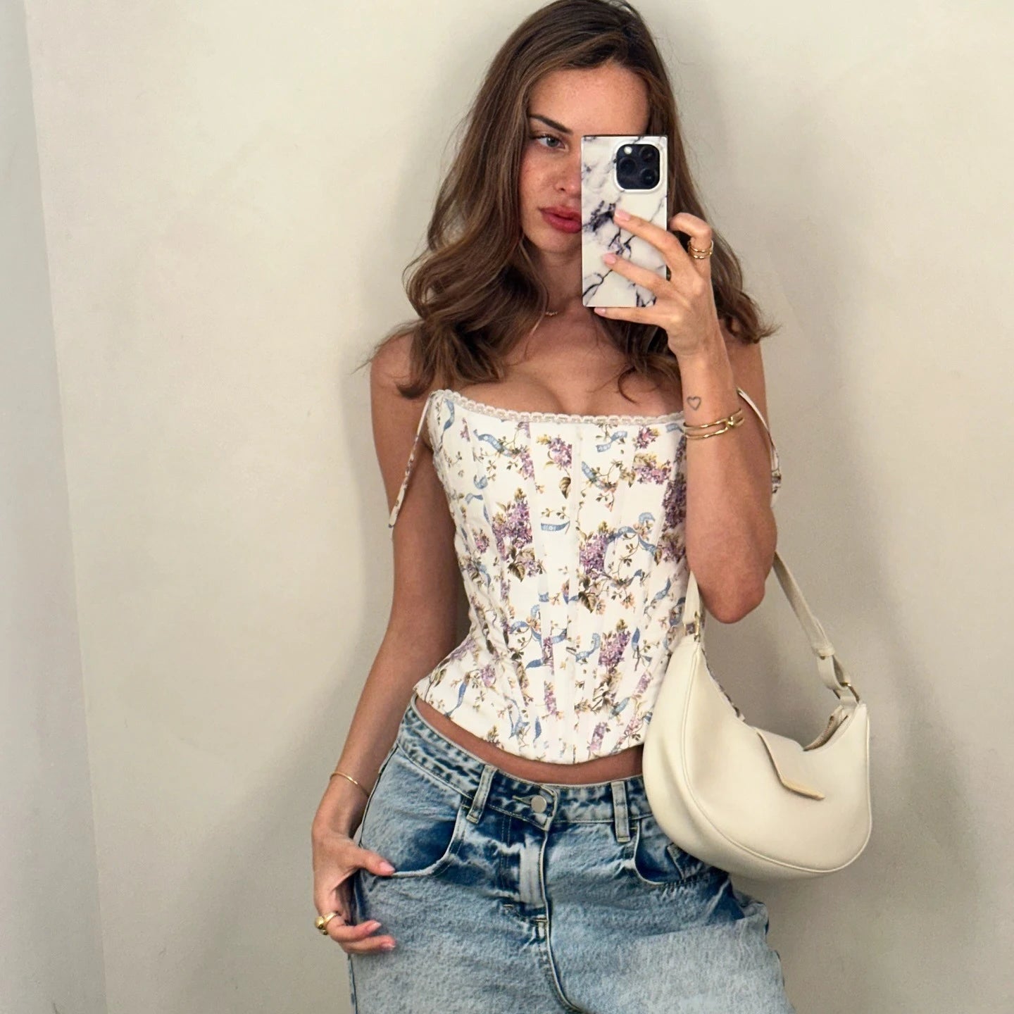 Mingmingxi Summer Corset Top Women 2025 New Arrivals Sexy Cropped Top Short Floral Print Lace Up Camis