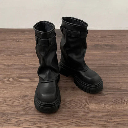 Winter Women Biker Boots Fashion Belt Buckle Ladies Elegant Platform Flats Short Booties Casual Women'S Knight Booties