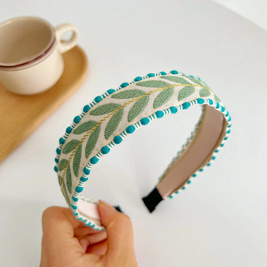 New Fashion Headband For Women Top Bohemia Leaf Embroidery Hairband Girls Spring Turban Hair Accessories