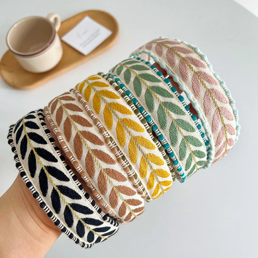 New Fashion Headband For Women Top Bohemia Leaf Embroidery Hairband Girls Spring Turban Hair Accessories