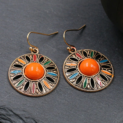 2Pcs Retro Bohemian Style Circular Geometric Women'S Earrings For Vacation And Personalized Female Accessories