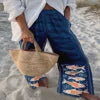 Ladies Beach Pants High Quality Pure Cotton Fabric Blue Fish Graphic Printing Chic Trend Fashion New Loose Wide Leg Trousers