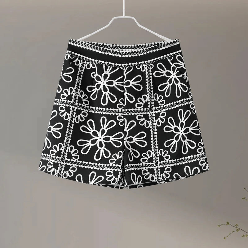 Street Print Coat Shorts Set Women Loose O-Neck Lantern Cardigans Elastic Shorts Female Suit 2024 Autumn Fashion Y2K Lady Outfit