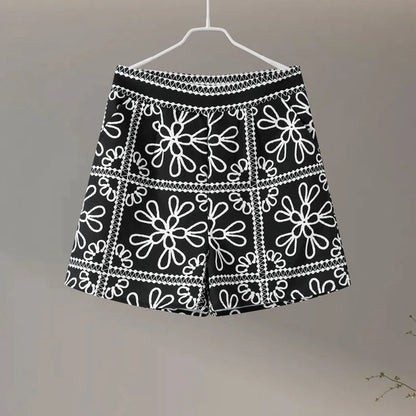 Street Print Coat Shorts Set Women Loose O-Neck Lantern Cardigans Elastic Shorts Female Suit 2024 Autumn Fashion Y2K Lady Outfit