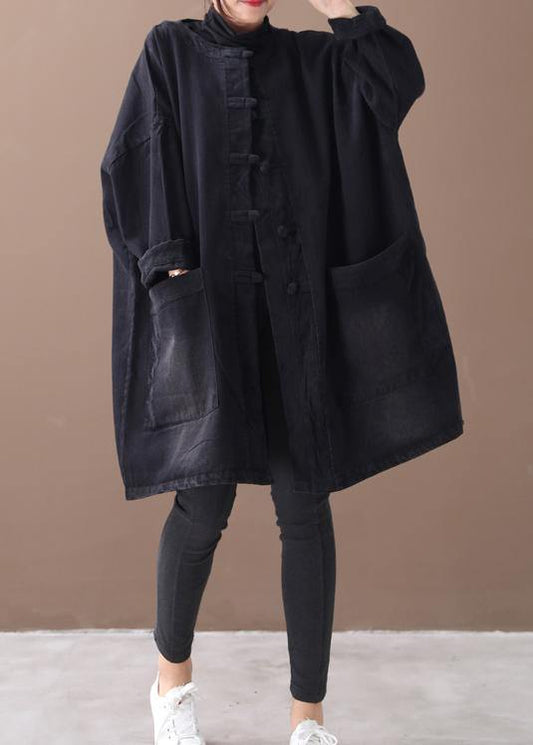 Style denim black Fine clothes For Women o neck Chinese Button outwear