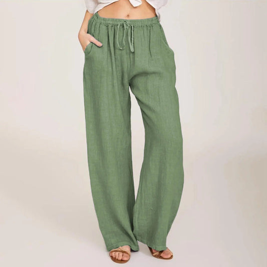 Summer Cotton Linen Wide Leg Pants For Women Pants Full Length Casual Pants Female Solid Loose High Waist Straight Trousers