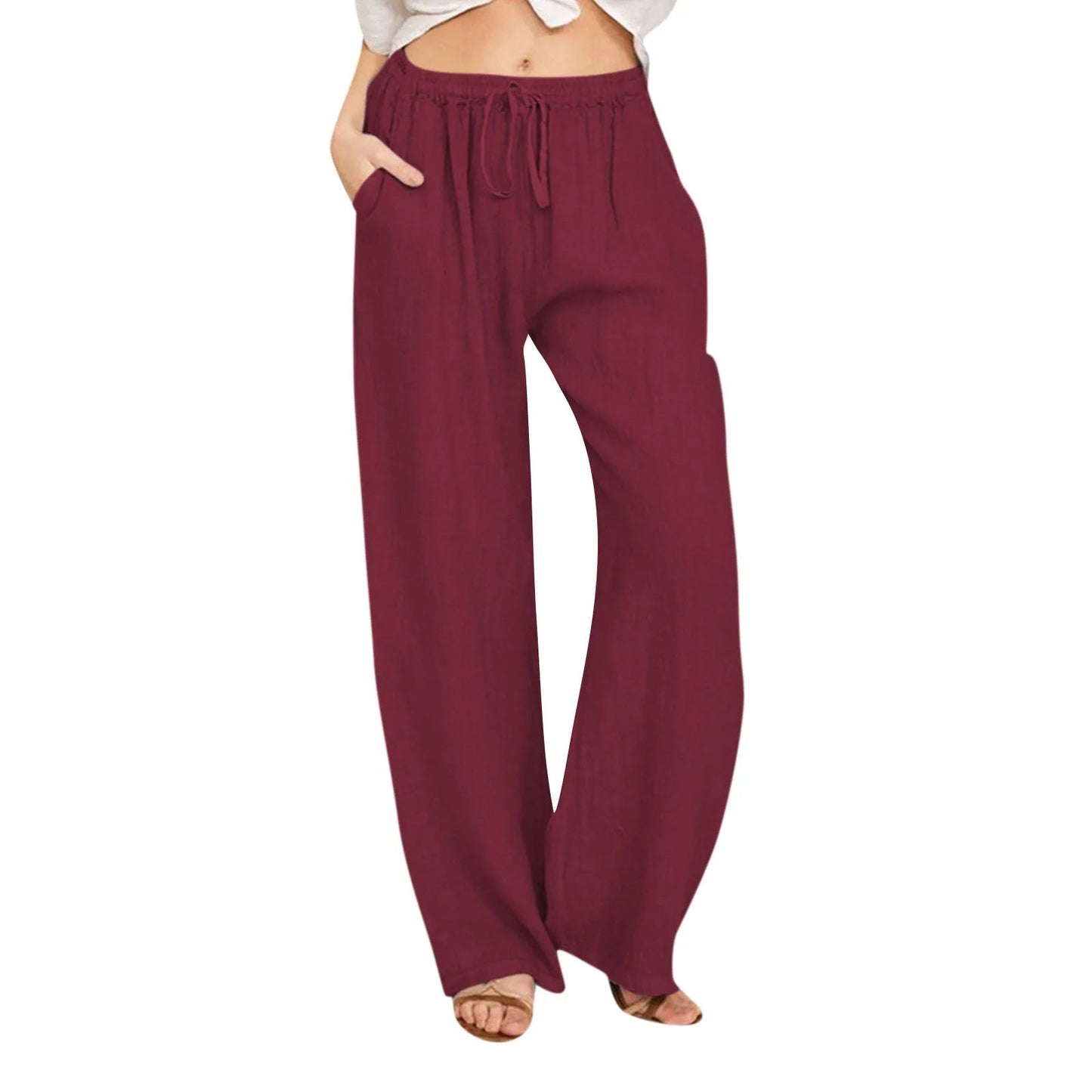 Summer Cotton Linen Wide Leg Pants For Women Pants Full Length Casual Pants Female Solid Loose High Waist Straight Trousers