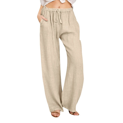 Summer Cotton Linen Wide Leg Pants For Women Pants Full Length Casual Pants Female Solid Loose High Waist Straight Trousers