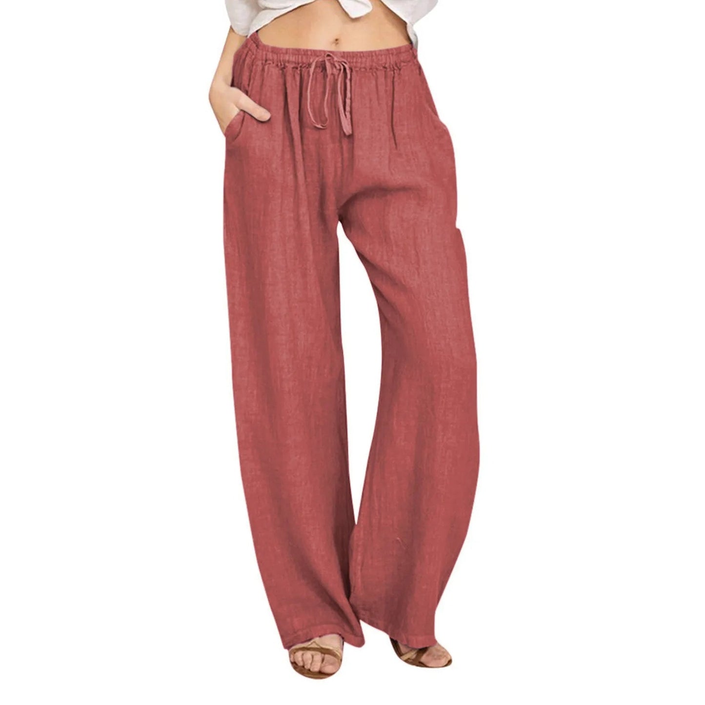 Summer Cotton Linen Wide Leg Pants For Women Pants Full Length Casual Pants Female Solid Loose High Waist Straight Trousers