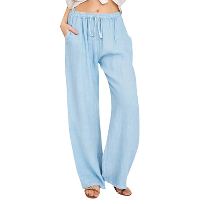 Summer Cotton Linen Wide Leg Pants For Women Pants Full Length Casual Pants Female Solid Loose High Waist Straight Trousers