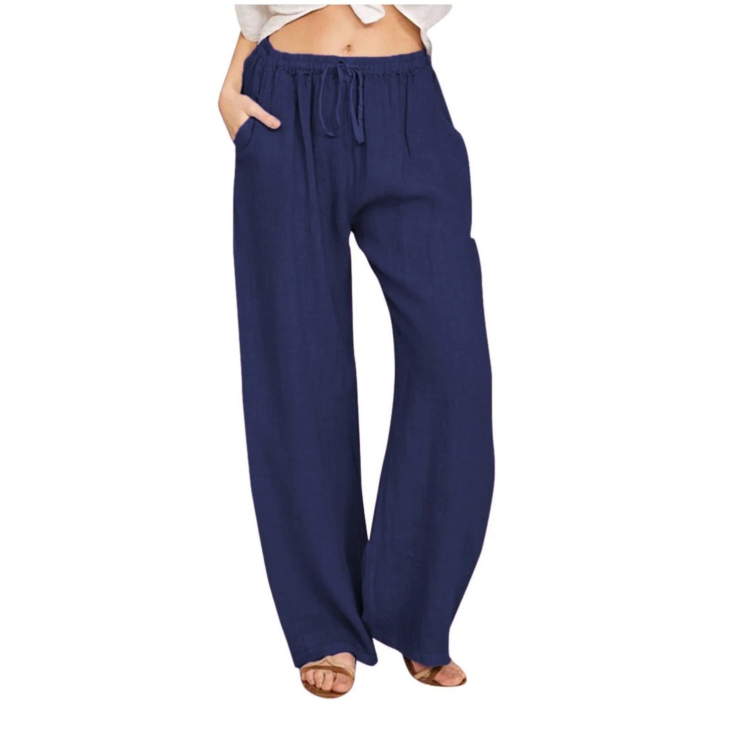 Summer Cotton Linen Wide Leg Pants For Women Pants Full Length Casual Pants Female Solid Loose High Waist Straight Trousers