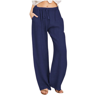 Summer Cotton Linen Wide Leg Pants For Women Pants Full Length Casual Pants Female Solid Loose High Waist Straight Trousers
