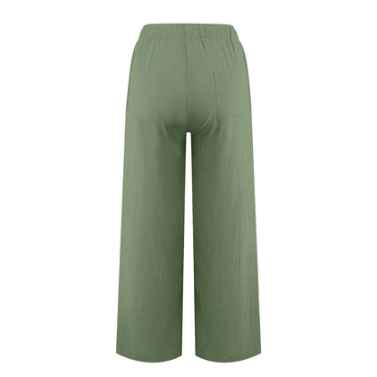 Summer Cotton Linen Wide Leg Pants For Women Pants Full Length Casual Pants Female Solid Loose High Waist Straight Trousers