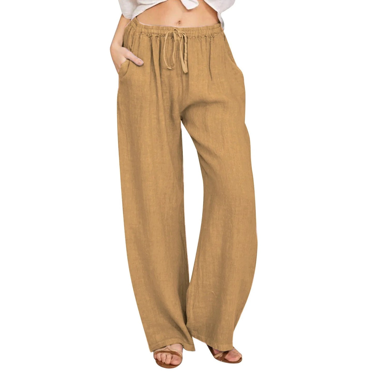 Summer Cotton Linen Wide Leg Pants For Women Pants Full Length Casual Pants Female Solid Loose High Waist Straight Trousers