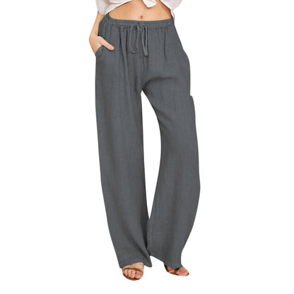 Summer Cotton Linen Wide Leg Pants For Women Pants Full Length Casual Pants Female Solid Loose High Waist Straight Trousers