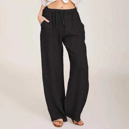 Summer Cotton Linen Wide Leg Pants For Women Pants Full Length Casual Pants Female Solid Loose High Waist Straight Trousers