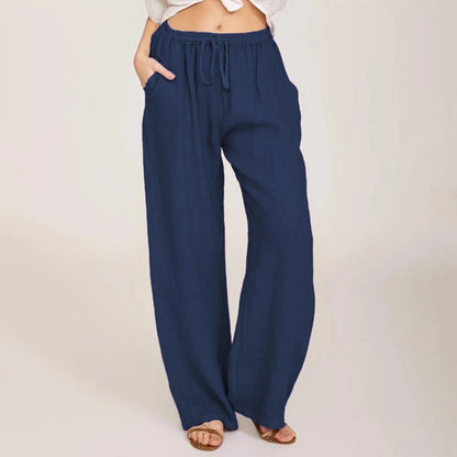 Summer Cotton Linen Wide Leg Pants For Women Pants Full Length Casual Pants Female Solid Loose High Waist Straight Trousers
