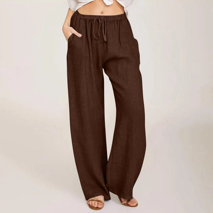 Summer Cotton Linen Wide Leg Pants For Women Pants Full Length Casual Pants Female Solid Loose High Waist Straight Trousers
