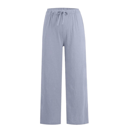 Summer Cotton Linen Wide Leg Pants For Women Pants Full Length Casual Pants Female Solid Loose High Waist Straight Trousers