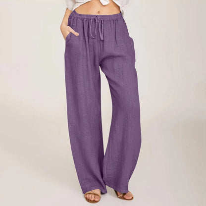 Summer Cotton Linen Wide Leg Pants For Women Pants Full Length Casual Pants Female Solid Loose High Waist Straight Trousers