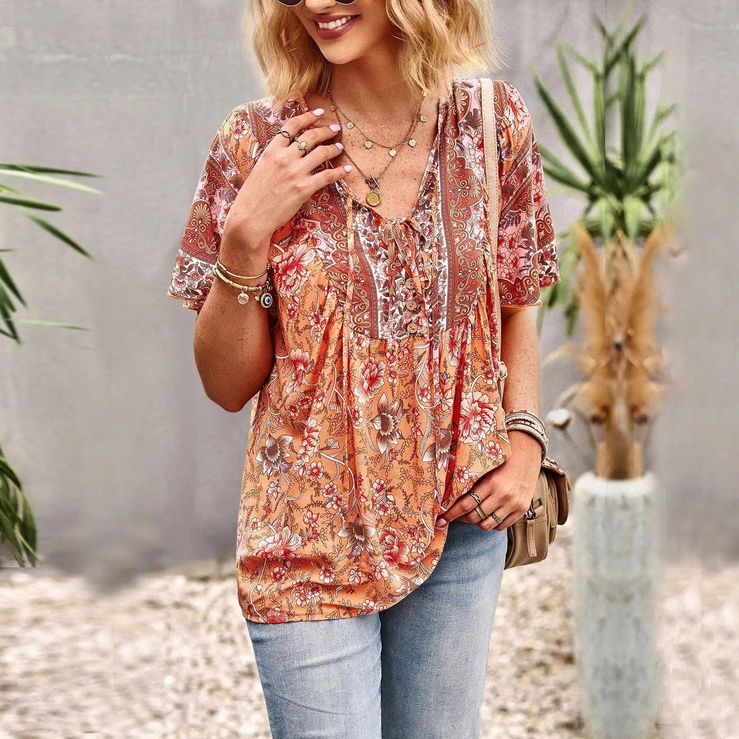 Summer New Fashion Boho T-Shirt Women'S Bohemian Clothes Female Tops Free Shipping