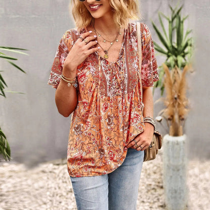 Summer New Fashion Boho T-Shirt Women'S Bohemian Clothes Female Tops Free Shipping