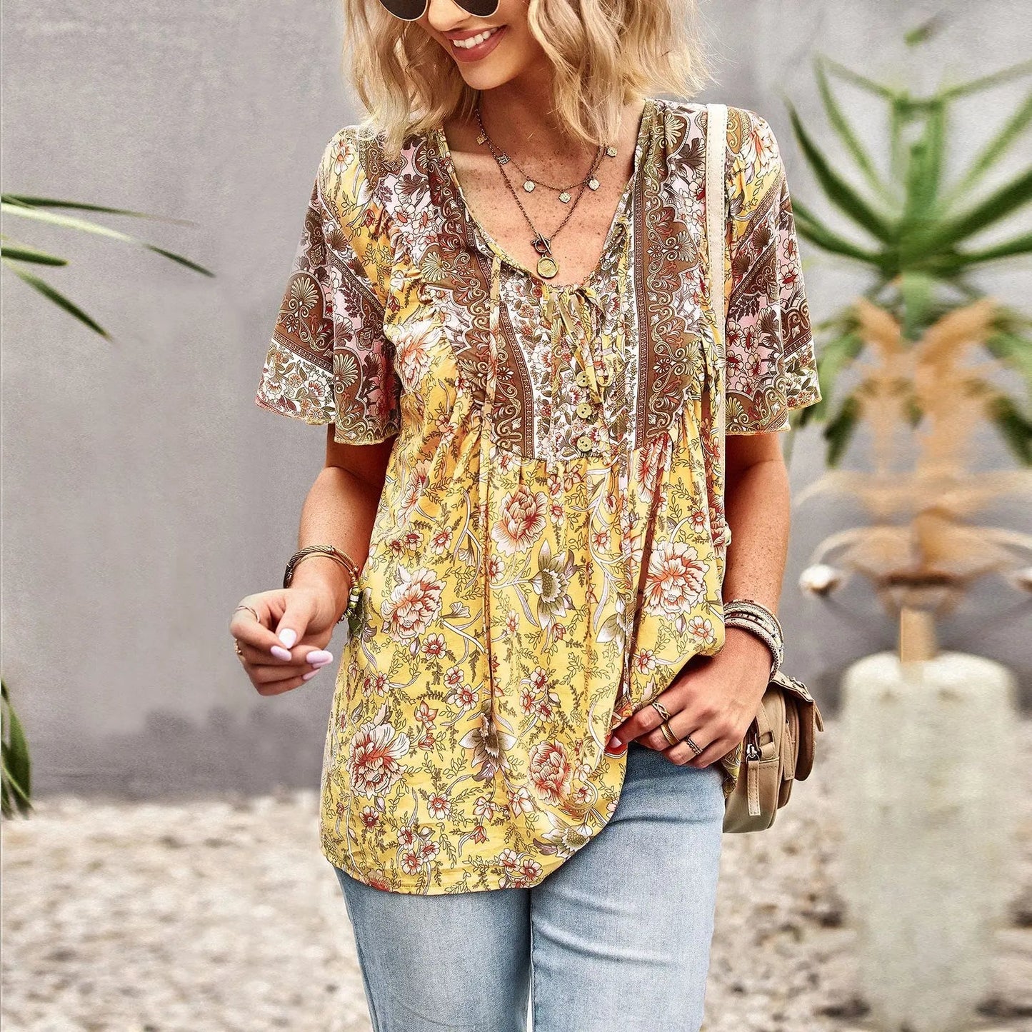 Summer New Fashion Boho T-Shirt Women'S Bohemian Clothes Female Tops Free Shipping