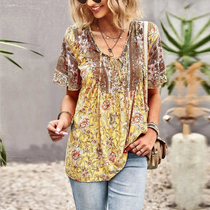 Summer New Fashion Boho T-Shirt Women'S Bohemian Clothes Female Tops Free Shipping