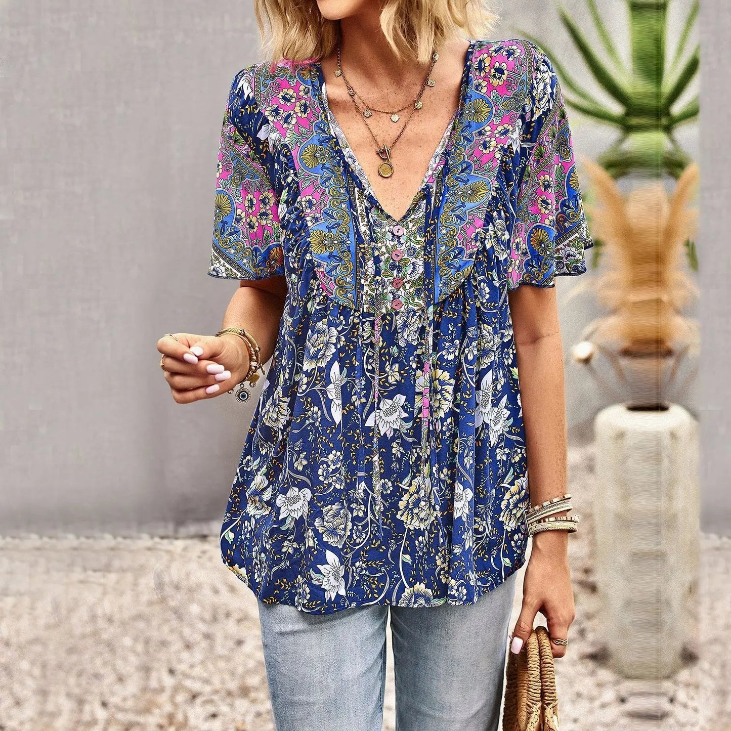 Summer New Fashion Boho T-Shirt Women'S Bohemian Clothes Female Tops Free Shipping