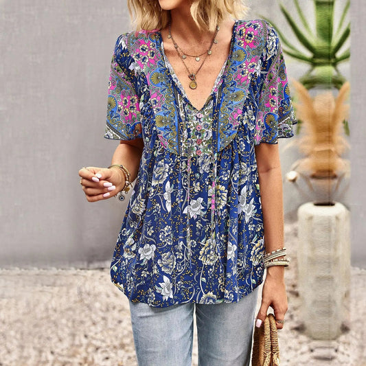 Summer New Fashion Boho T-Shirt Women'S Bohemian Clothes Female Tops Free Shipping