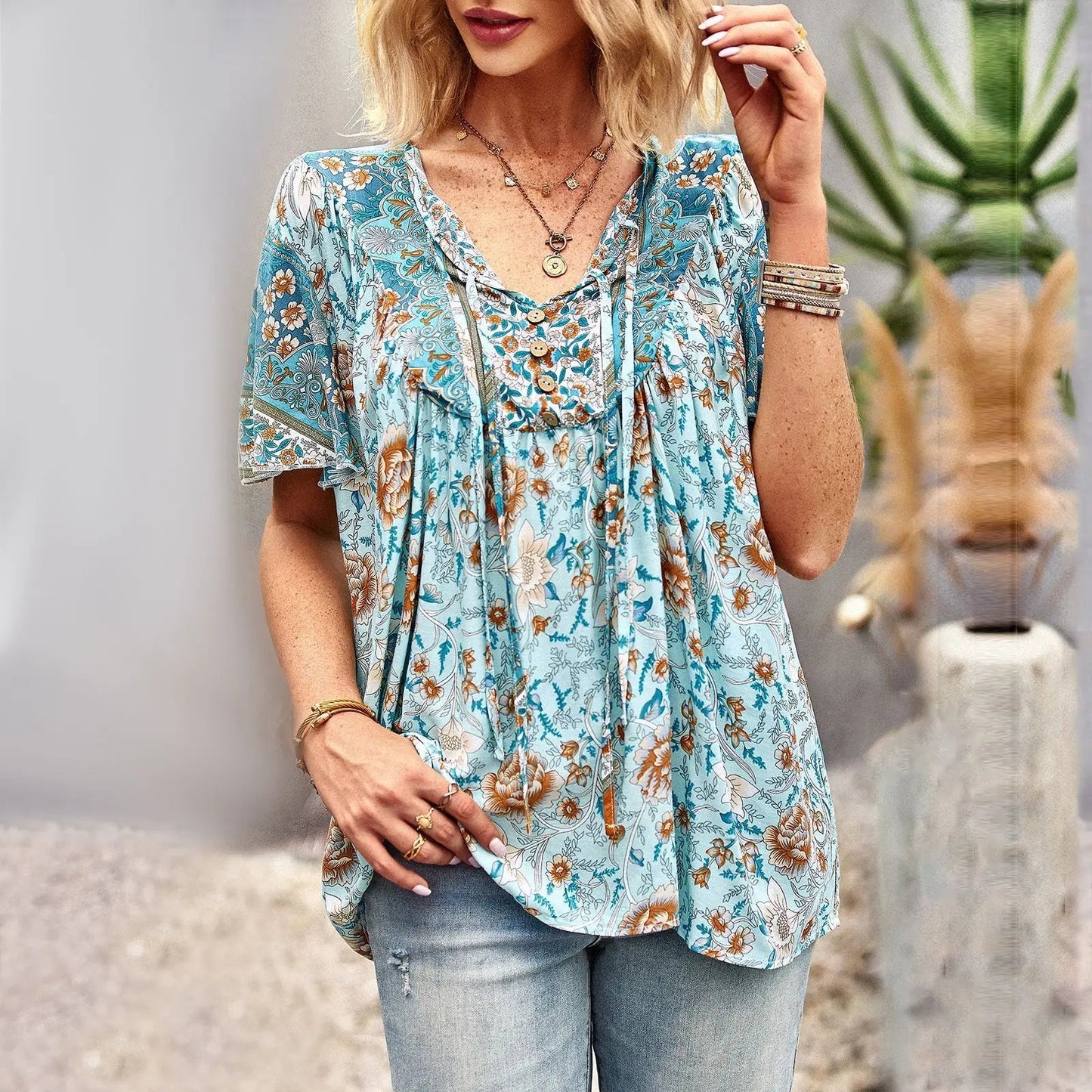 Summer New Fashion Boho T-Shirt Women'S Bohemian Clothes Female Tops Free Shipping