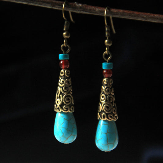 Ethnic Style Tibetan Handmade Retro Agate Pine Stone Earrings Simple And Elegant Earrings