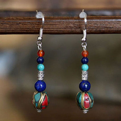 Nepal Style Tibetan Agate Turquoise Earrings Women'S Unique And Elegant Long Retro Accessories To Modify The Face.