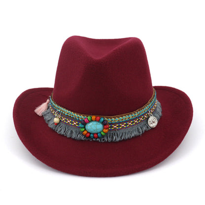 Autumn And Winter New Woolen Top Hat Ethnic Minority Fashion Hat Men'S And Women'S Couple Hat Western Cowboy Jazz Hat