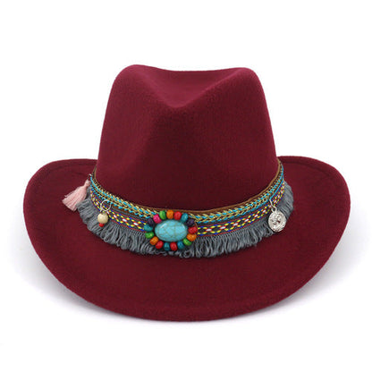 Autumn And Winter New Woolen Top Hat Ethnic Minority Fashion Hat Men'S And Women'S Couple Hat Western Cowboy Jazz Hat
