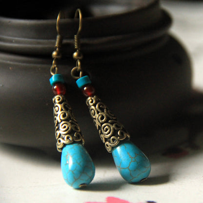 Ethnic Style Tibetan Handmade Retro Agate Pine Stone Earrings Simple And Elegant Earrings