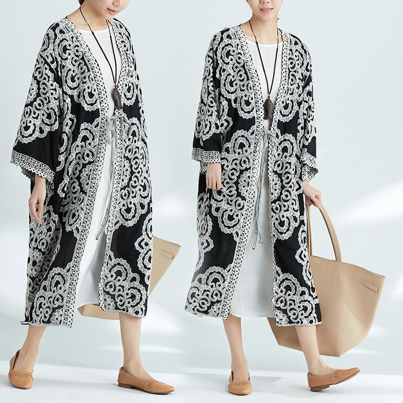 Plus-Size Increase Long Cardigan Tie Shawl National Style Retro Wild Sun Protection Clothing