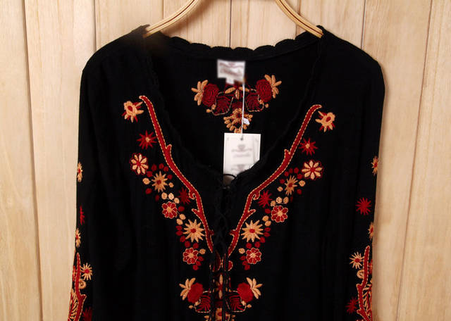 New National Style Embroidered Trumpet Sleeve Short Skirt Cotton Linen Dress