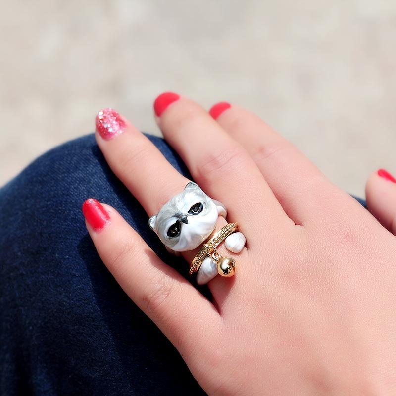 Cute Kitten Design 4 Pieces Enamel Rings Sets