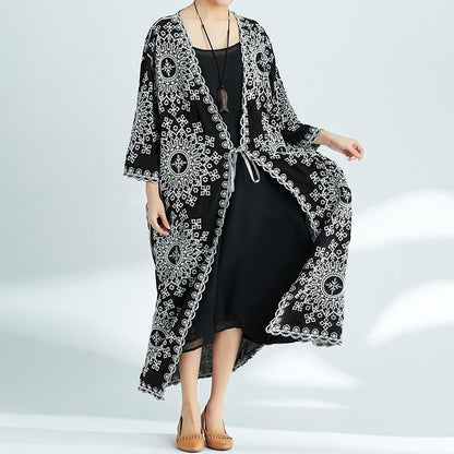 Plus-Size Increase Long Cardigan Tie Shawl National Style Retro Wild Sun Protection Clothing