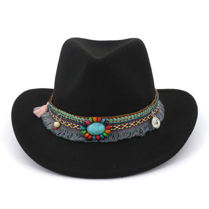 Autumn And Winter New Woolen Top Hat Ethnic Minority Fashion Hat Men'S And Women'S Couple Hat Western Cowboy Jazz Hat